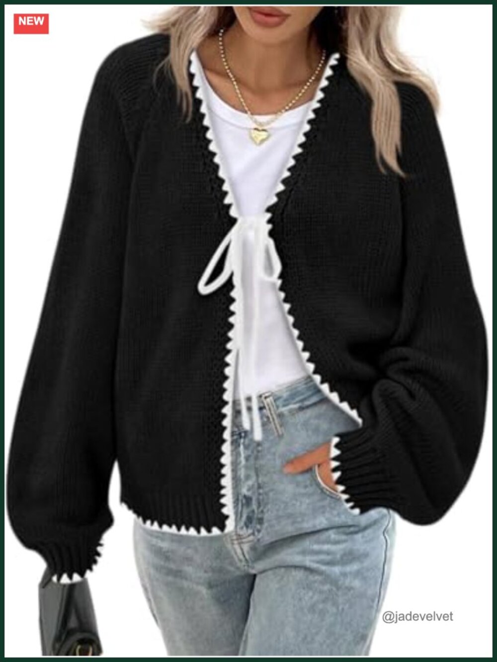 Women's Cardigan Sweater Front Tie Puff Sleeve 70% Polyester 30% Acrylic